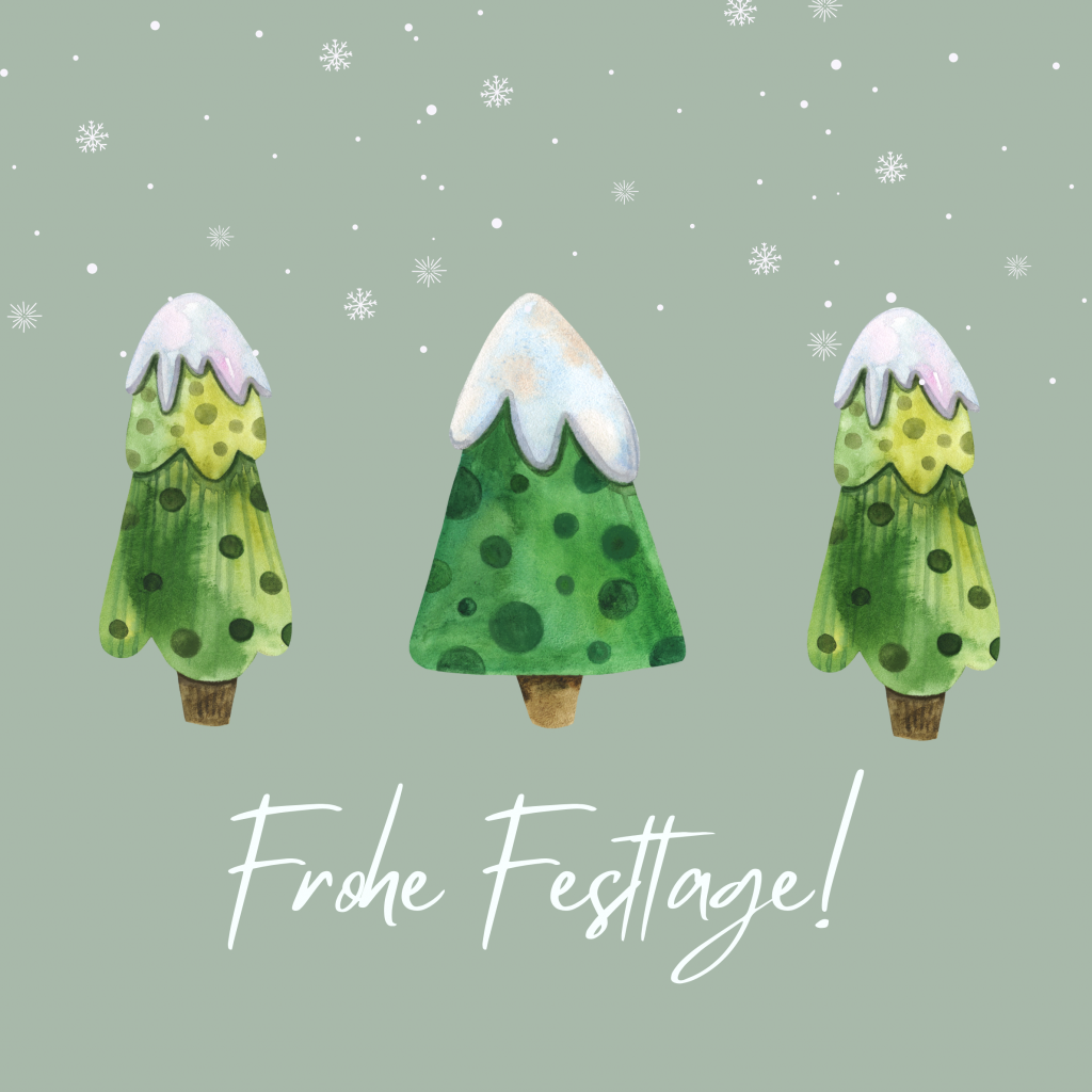 Weihnachtskarte mit drei schneebedeckten Tannenbäumen